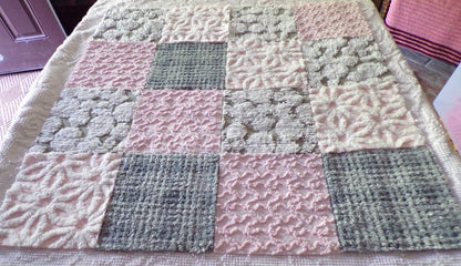 vintage 6" chenille fabric squares, set of 16 sophisticated grey & pink quilt blocks