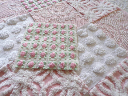 Pink Whispers Chenille Quilt Squares Set from Vintage Bedspread Fabric, 16 Blocks, 6" inch