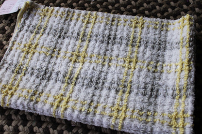 Stormy Grey, Sunny Yellow Plaid Vintage Chenille FABRIC PIECE, 17" x 26" inches, Cabin Crafts Texturized Contrast Needletufting