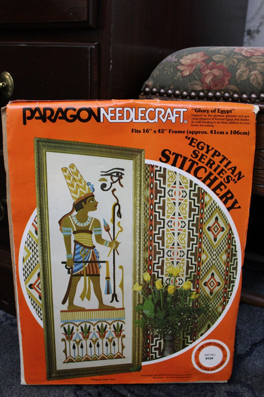 GLORY OF EGYPT Vtg Crewel Embroidery Kit Paragon 0720 Egyptian Wall Hanging