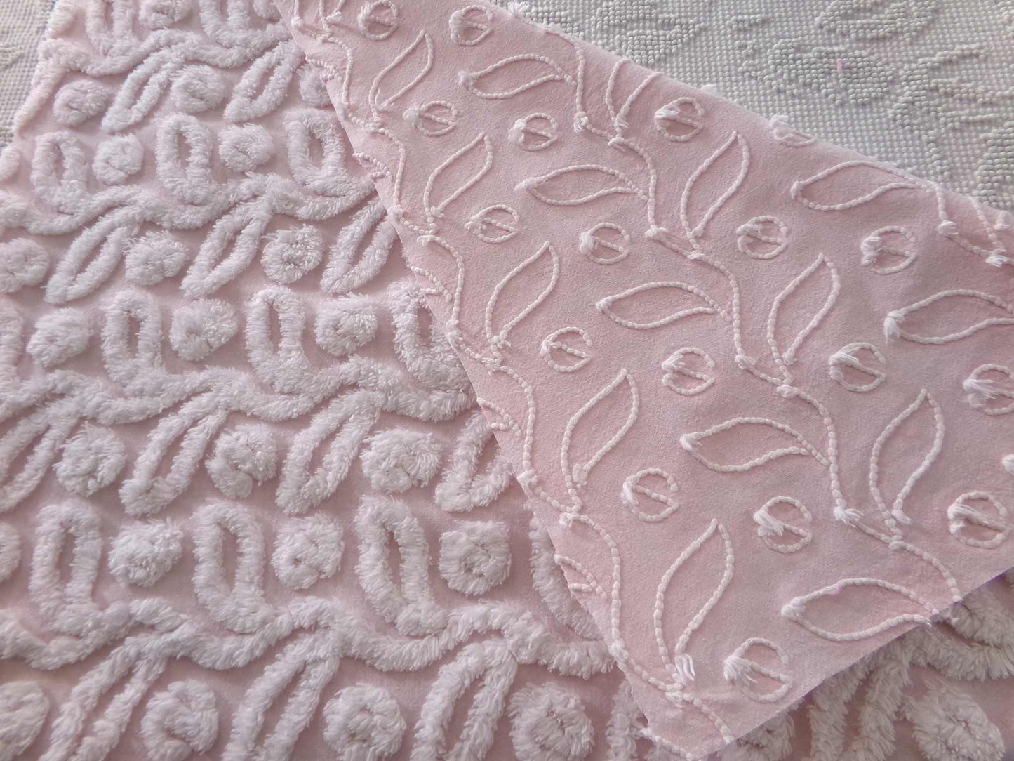Pink Ivy Berry Vintage Chenille Fabric, Sewing Material for quilts, pillows & crafts, 18" x 24" inch Piece