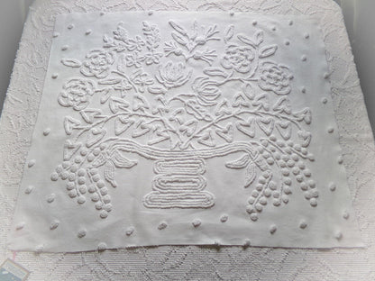 exquisite bride's basket vintage chenille fabric, white floral design is lovely material for quilts, wall hanging, crafts, 25" x 21" piece