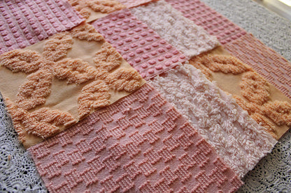 peach nectar vintage chenille fabric squares, set of 16 geometric 6" quilt squares in texturized geometric designs