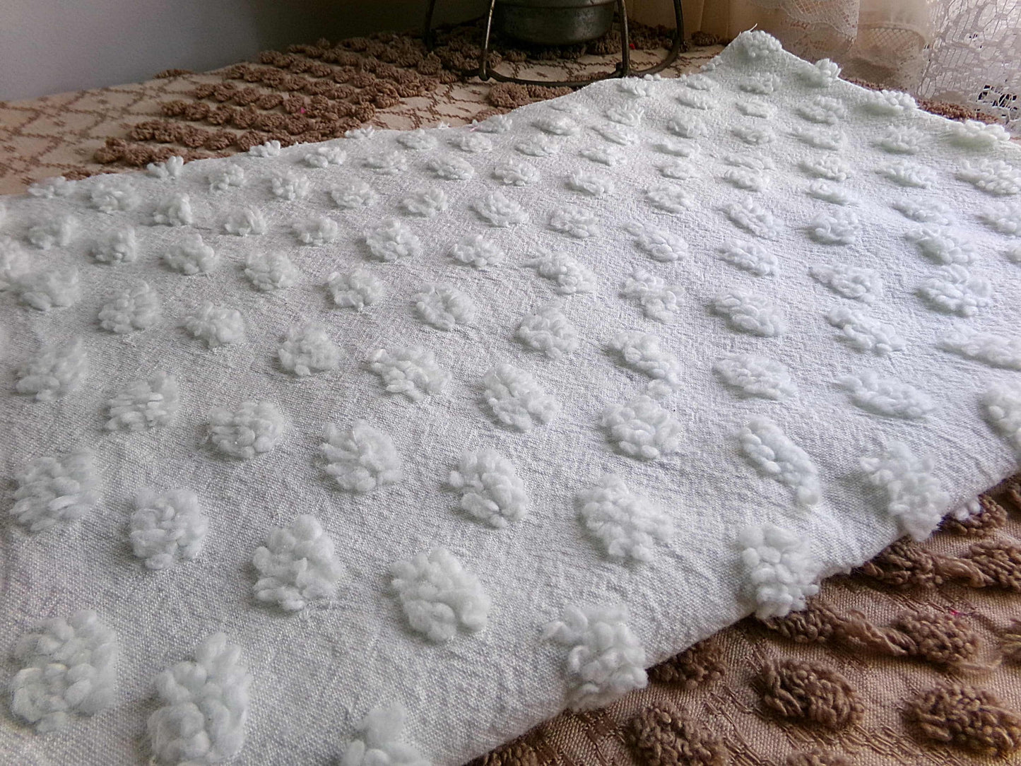 light green chenille fabric, vintage style pops design, 18" x 24" cut piece for quilts, crafts, sewing