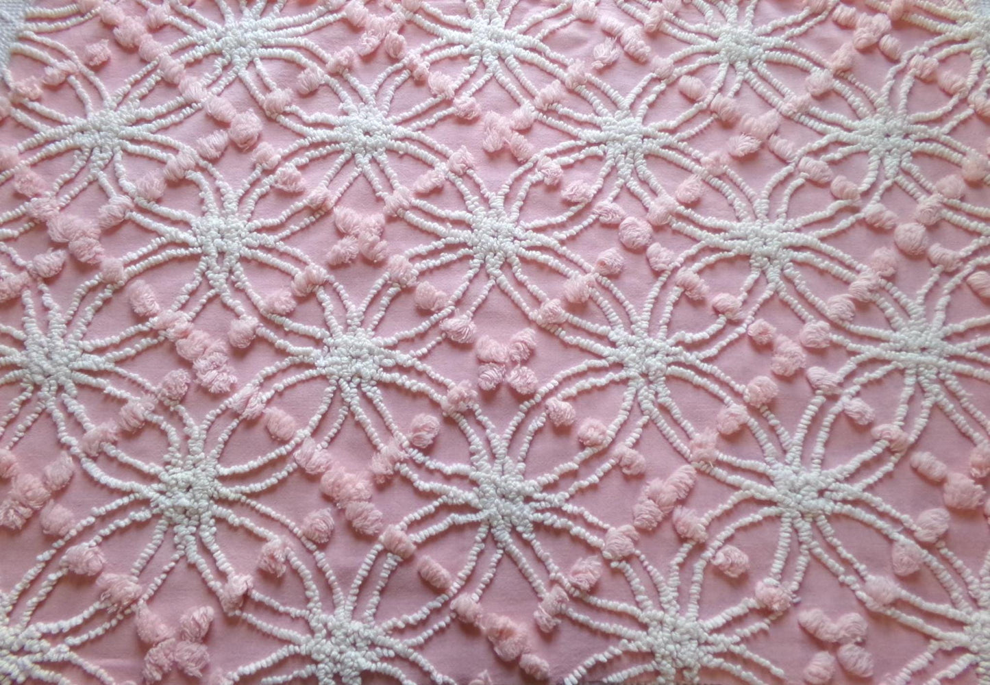 divinely feminine pink chenille fabric, 18" x 24" inch piece of vintage cotton sewing material, lovely in handmade chenille quilts & pillows