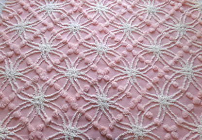 divinely feminine pink chenille fabric, 18" x 24" inch piece of vintage cotton sewing material, lovely in handmade chenille quilts & pillows