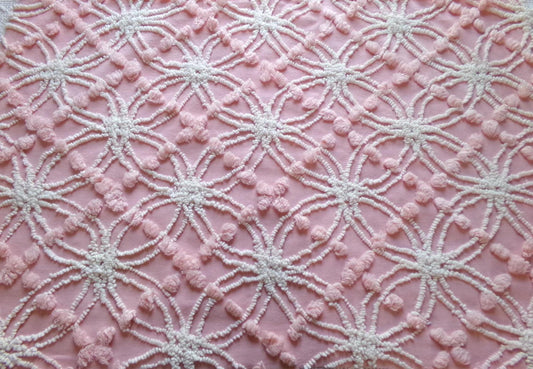 divinely feminine pink chenille fabric, 18" x 24" inch piece of vintage cotton sewing material, lovely in handmade chenille quilts & pillows