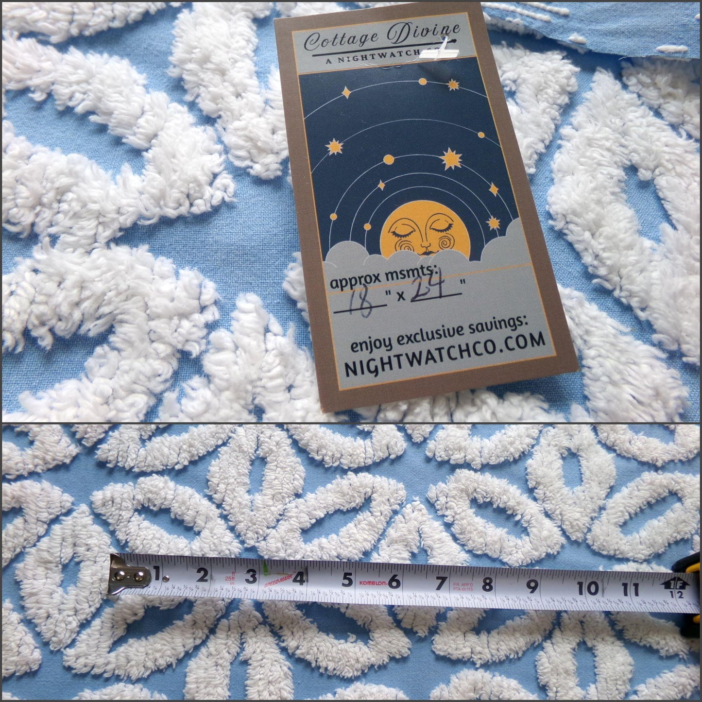 beach blue & white daisy vintage chenille fabric, classic geometric daisies, 18" x 24" piece of texturized cotton sewing material
