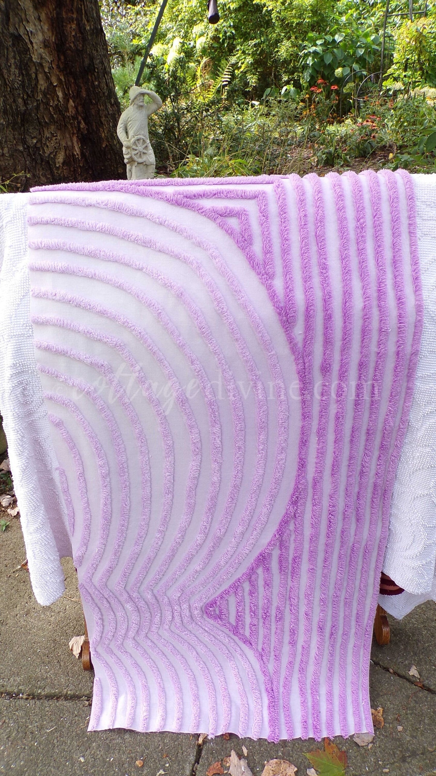 Tranquil Lilac Vintage Chenille Fabric, Lullaby Lavender Swirls, 40" x 20" Piece, Beautiful in Pillows & Chenille Quilts