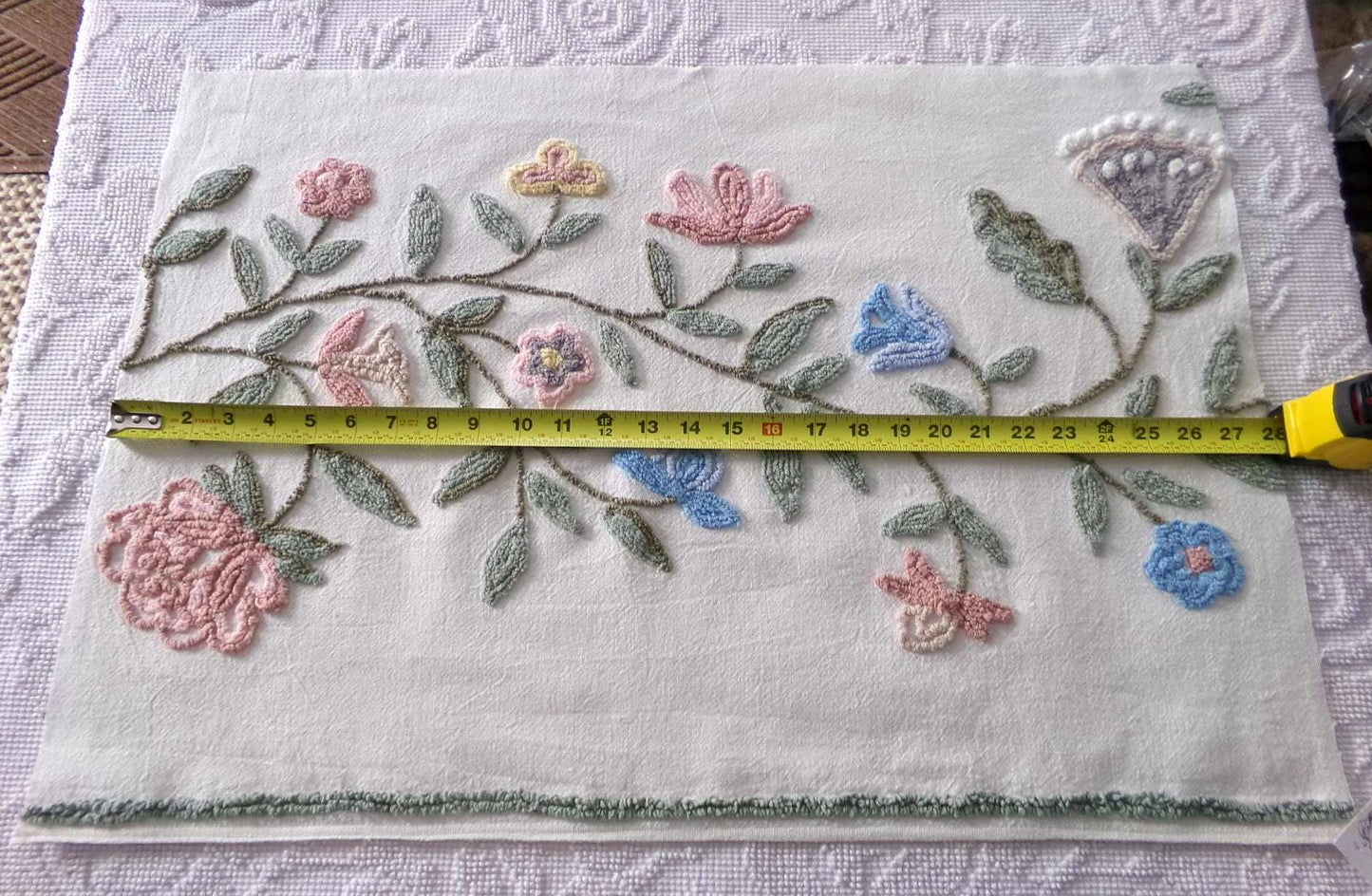 Heirloom Natural Flowers Vintage Chenille Fabric, Sewing Material for quilts, pillows & crafts, 18" x 26" inch Piece