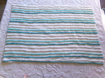 breezy coastal cottage chenille fabric, vintage aqua, teal & white striped sewing material for handmade quilts, crafts, 18" x 24" inch piece