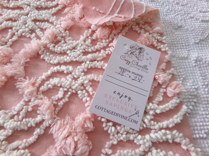 infinity tuft fabric textured pink & white, 18" x 24" piece from a vintage chenille bedspread, popular sewing quilt material