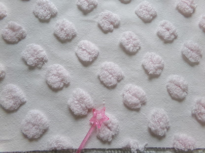 love pink chenille fabric squares, set of 4 texturized vintage large quilt blocks 12" inches ea, spider ring, pops, stripes, infinity tuft