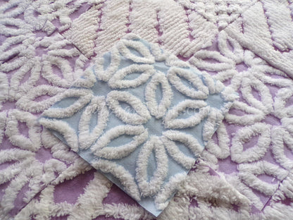 Peaceful Dreams Chenille Fabric Squares Set in Lilac, Blue & White, 16 Vintage Rotary Cut Quilt Blocks, 6" x 6" inch