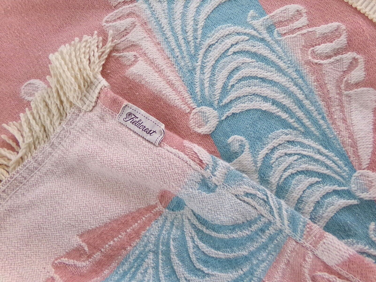 old hollywood regency style Vintage woven bedspread, pink fieldcrest twin coverlet