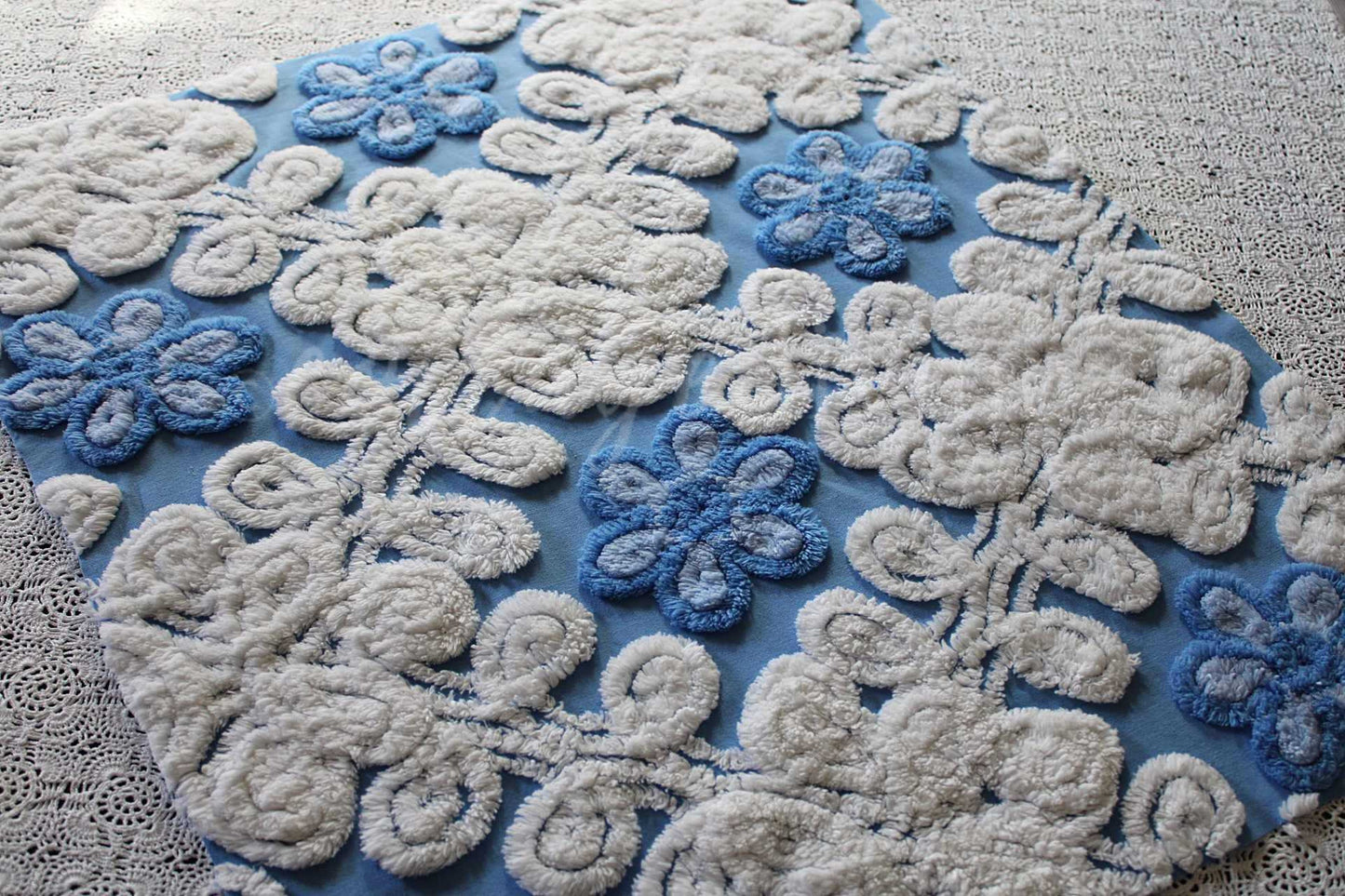 Blueberry Soft Snowdrops Vintage Chenille Fabric, 23" x 20" inch piece, for Pillows & Crafts