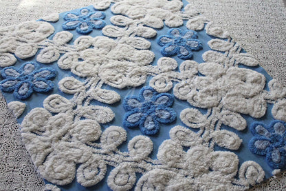Blueberry Soft Snowdrops Vintage Chenille Fabric, 23" x 20" inch piece, for Pillows & Crafts