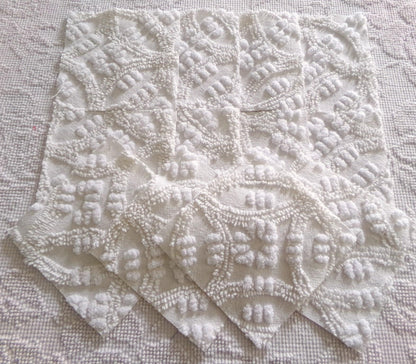 Heirloom Quality Quilt Square Set, Antique Cream, from Vintage Chenille Bedspread Fabric, 12 Blocks, 6" x 6" inch