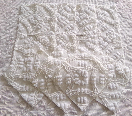 Heirloom Quality Quilt Square Set, Antique Cream, from Vintage Chenille Bedspread Fabric, 12 Blocks, 6" x 6" inch