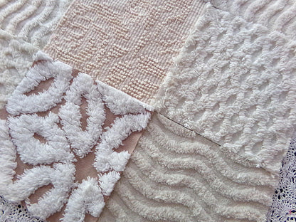 Creamy Neutrals Texturized Trendy Fabric Squares Set, Rotary Cut from Vintage Chenille Bedspread Fabric, 16 Blocks, 6" x 6" inch each
