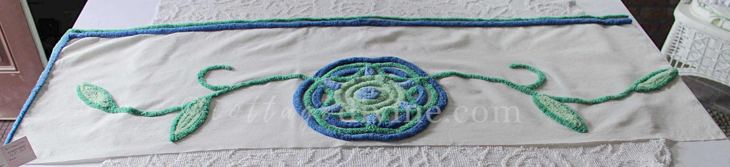 Retro Flower Power Vintage White Chenille Fabric, Striking 15.5" x 47" inch LARGE piece, Handmade Floral Design
