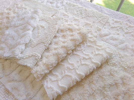 contemporary neutrals vintage chenille fabric squares, set of 16 natural 6" blocks for crafts, sewing