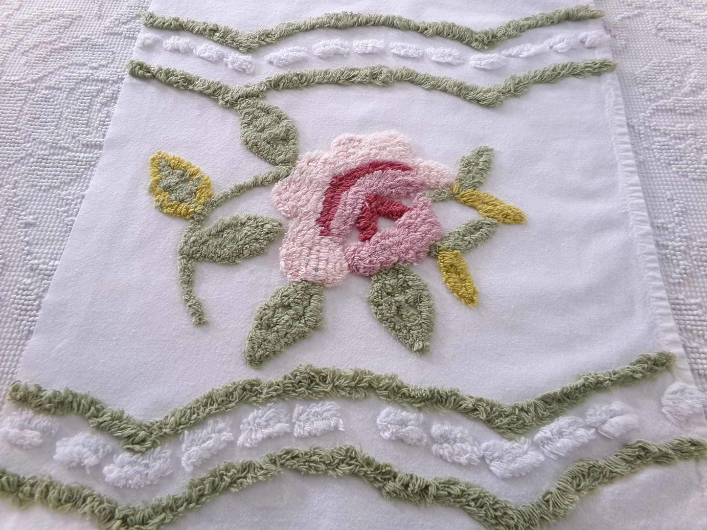 shabby rose chenille fabric, vintage victorian style sewing material, 15" x 22" inch piece, great for applique & pillows