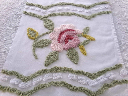 shabby rose chenille fabric, vintage victorian style sewing material, 15" x 22" inch piece, great for applique & pillows