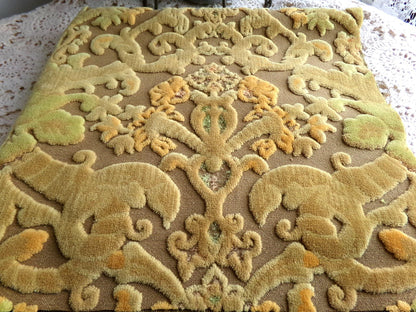shabby distressed cut velvet fabric, vintage Bates tapestry style chenille material, 20.5" x 15.5" piece, popular in boho bags