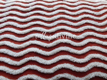 Rich Rust & White Ripple Stripes Vintage Chenille Fabric, 18" x 24" inch Piece, Great for Boho Quilts, DIY Pillows, Junk Journals