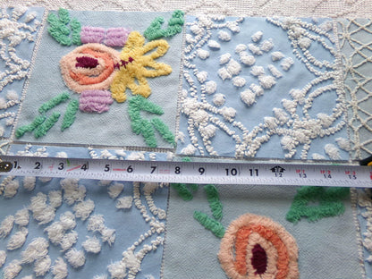 coastal wanderings chenille fabric squares, set of 8 vintage 7.5" quilt blocks, sky blue & white, for sewing, crafts, quilting