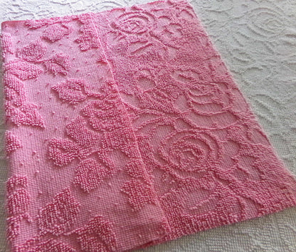 Romantic Pink Rose Dot Vintage Fabric, Reversible Chenille Woven Hobnail Design, 19" x 25" inches,