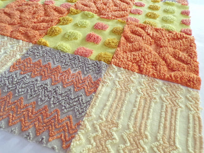 Quilt Squares Set, "Wild Lightning Zaps" from Vintage Chenille Bedspread Fabric, 16 Blocks, 6" x 6" inch
