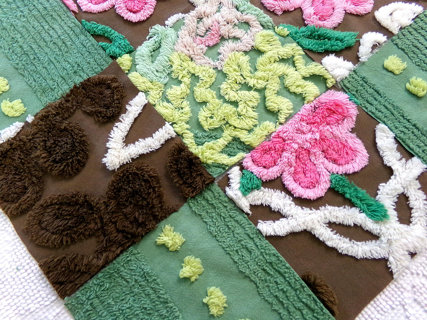 vintage chenille fabric squares, set of 16 magical boho 6" blocks for arts & crafts, sewing