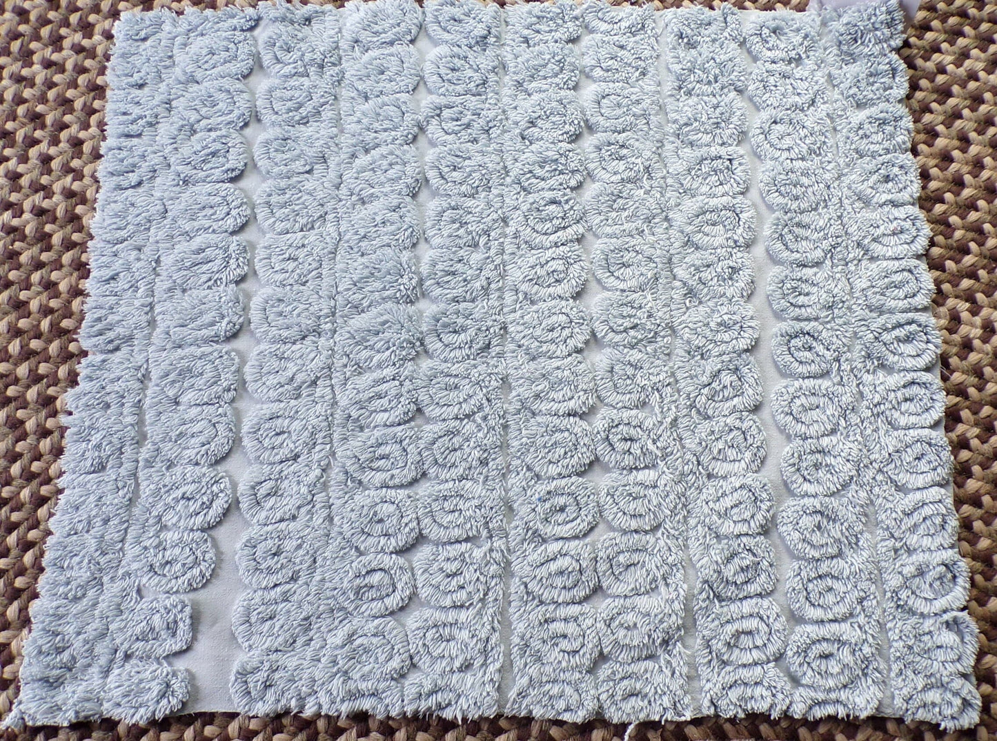 Tranquil Velvety Plush Swirls Vintage Chenille Bedspread Quilt Fabric, 22" x 25" inch Piece; Stardust Blue Curlicues