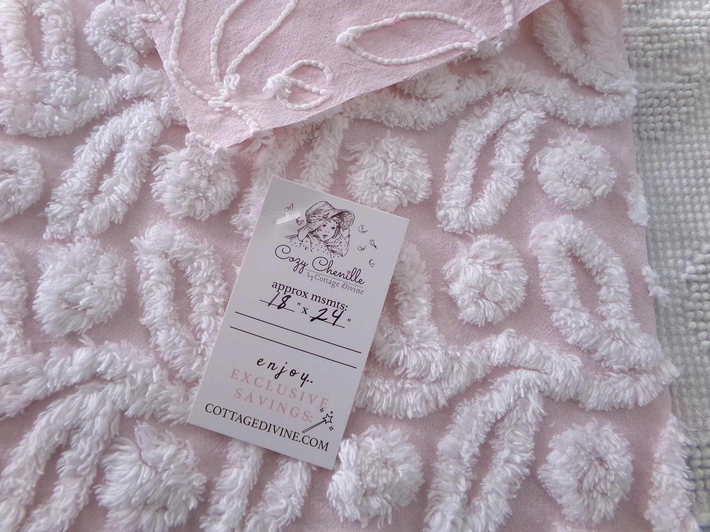 Pink Ivy Berry Vintage Chenille Fabric, Sewing Material for quilts, pillows & crafts, 18" x 24" inch Piece
