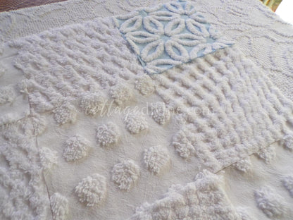 Coastal Chic Chenille Quilt Squares Set from Vintage Bedspread Fabric, 16 Blocks, 6" x 6" inch