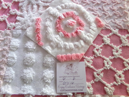 Spunky Pink Quilt Squares Set from Vintage Chenille Bedspread Fabric, 17 Blocks, 6" x 6" inch