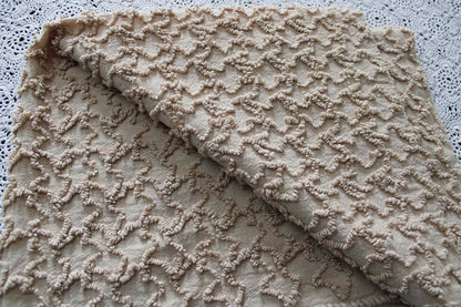 neutral vintage chenille fabric, sandy mocha texturized squiggles, 20" x 24" inch piece, 100% lightweight cotton