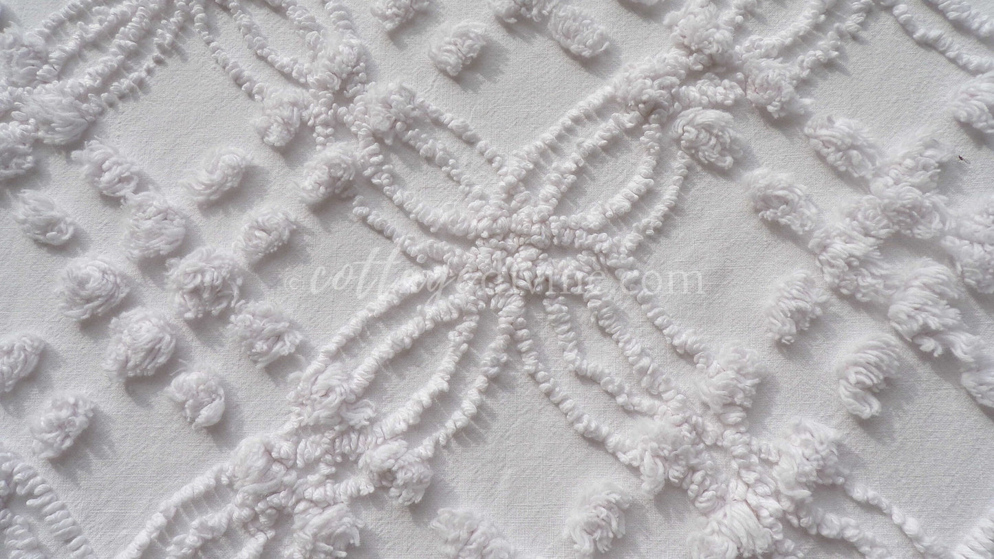 Farmhouse White Vintage Chenille Fabric Piece, 20" x 24" inches, Versatile & Neutral in Quilts and Pillows
