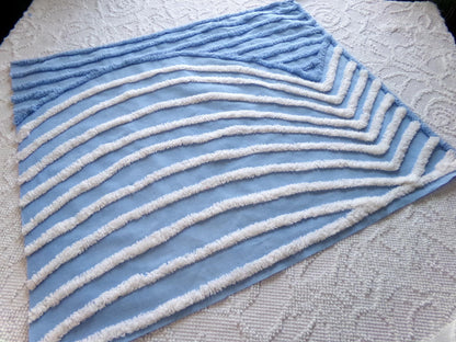calm lake blue vintage chenille fabric, tranquil 18" x 21" piece of sewing material for quilting and crafts