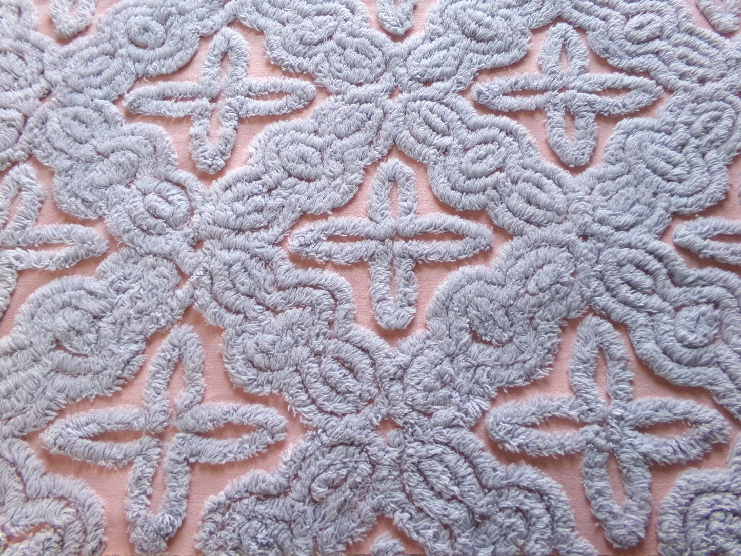 mystic star vintage chenille fabric, plush dusty blue on dreamy pink cotton, for quilting & crafts, 25" x 18" cut piece