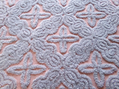 mystic star vintage chenille fabric, plush dusty blue on dreamy pink cotton, for quilting & crafts, 25" x 18" cut piece