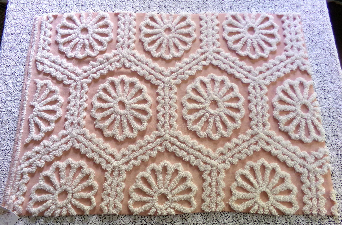 Lovely Fabric from Vintage Chenille Bedspread, 26" x 19" inch Piece, Shabby Sweet in DIY Pillows & Quilts