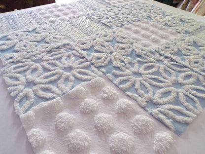 coastal winds vintage chenille fabric squares, set of 16 blue & white cotton 6" quilt blocks, nice texture for sewing, crafts, quilting
