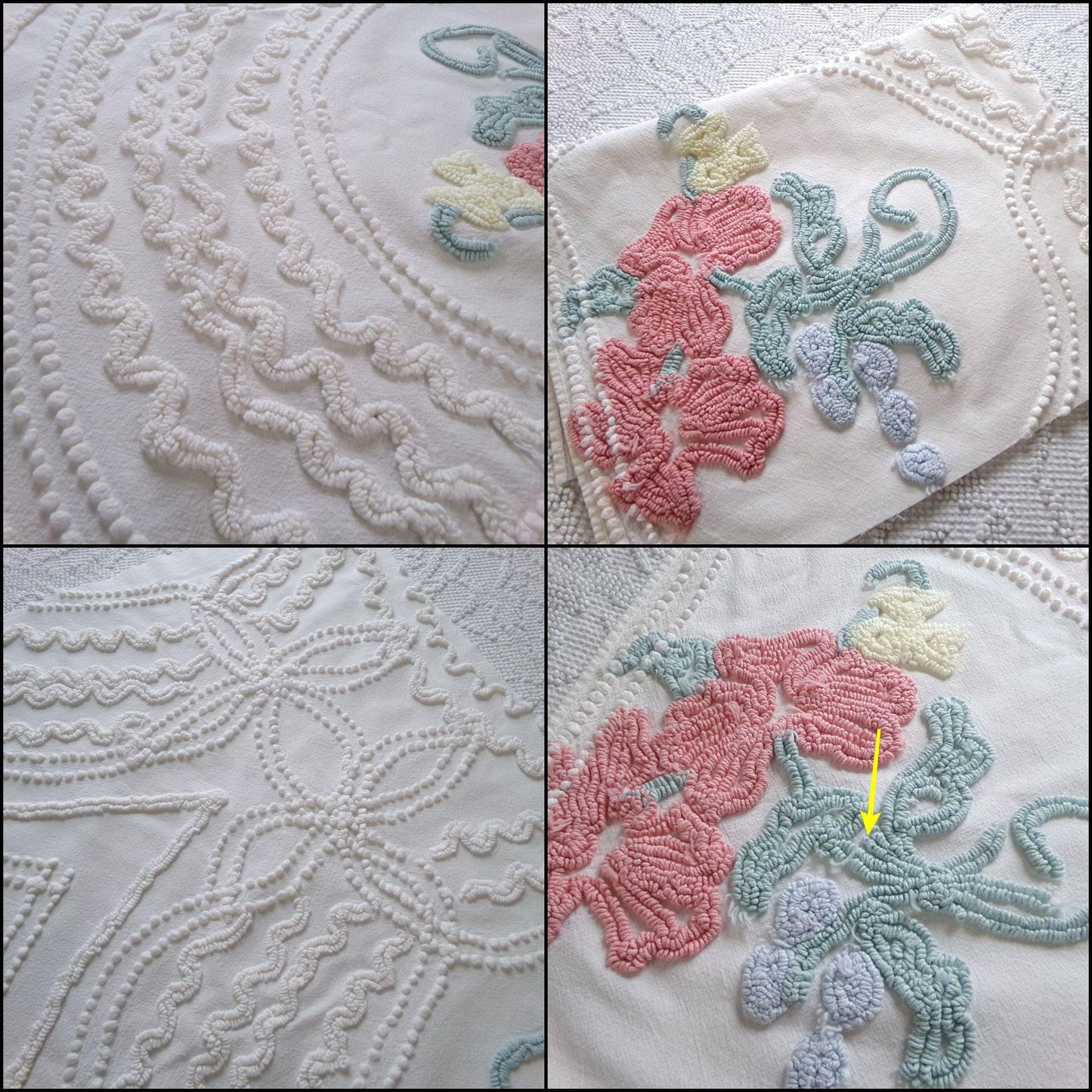 shabby delicate vintage chenille fabric, 18" x 24" inch piece of cotton sewing material for crafts & quilting