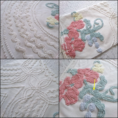 shabby delicate vintage chenille fabric, 18" x 24" inch piece of cotton sewing material for crafts & quilting