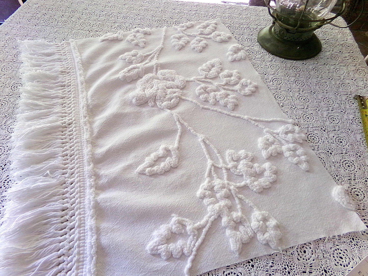 Lovely Ivy Rose Vintage Chenille Fabric Material, 12" x 20" inch Piece, for Fiber Arts, Small Pillow Covers, Crafts & Quilting