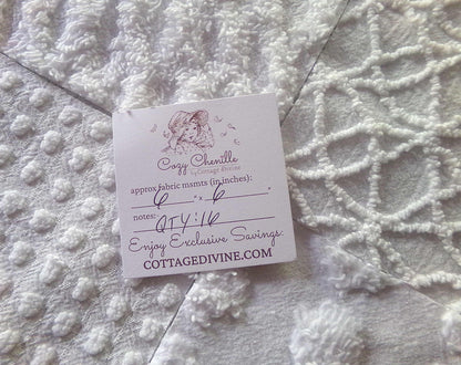 Snow White Chenille Fabric Squares Set, Rotary Cut from Vintage Bedspread Fabric, 16 Blocks, 6" x 6" inch ea, Dots, Pops, Diamond Patterns