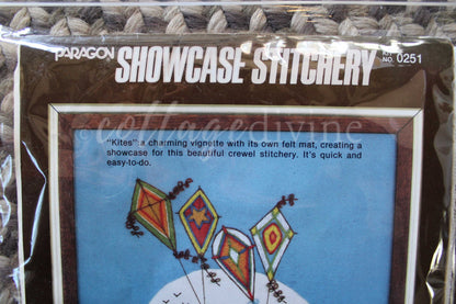 KITES Stitchery Kit Whimsical Vignette Vintage Paragon Creative Crewel Embroidery Design #0251, by Adele Veres, fits 8" x 10" frame